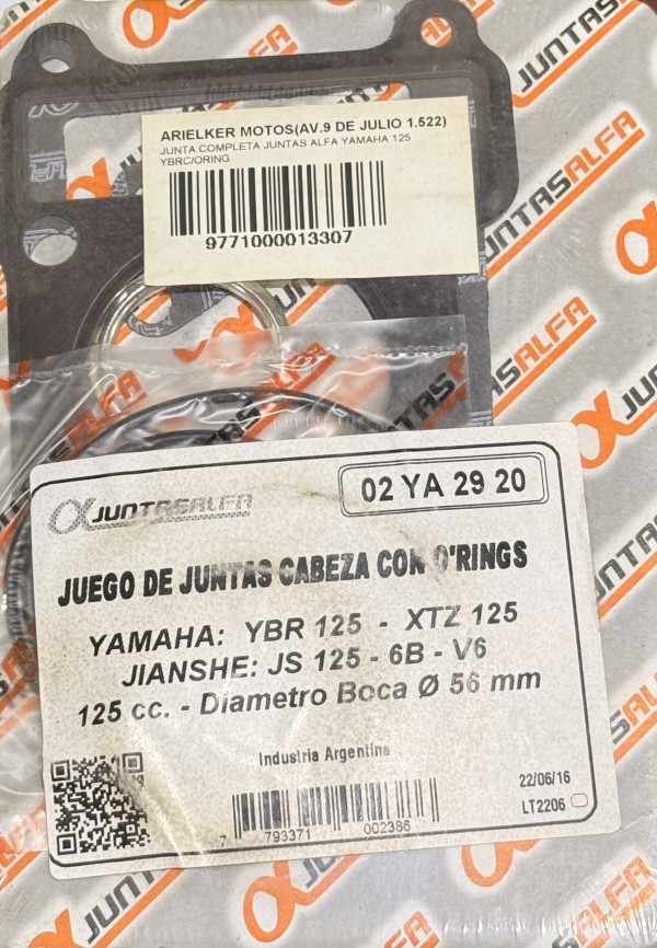 JUNTAS CILINDRO YBR 125 C ORING - ALFA