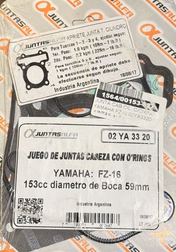 JUNTAS CILINDRO C/ORING  FZ16 - ALFA
