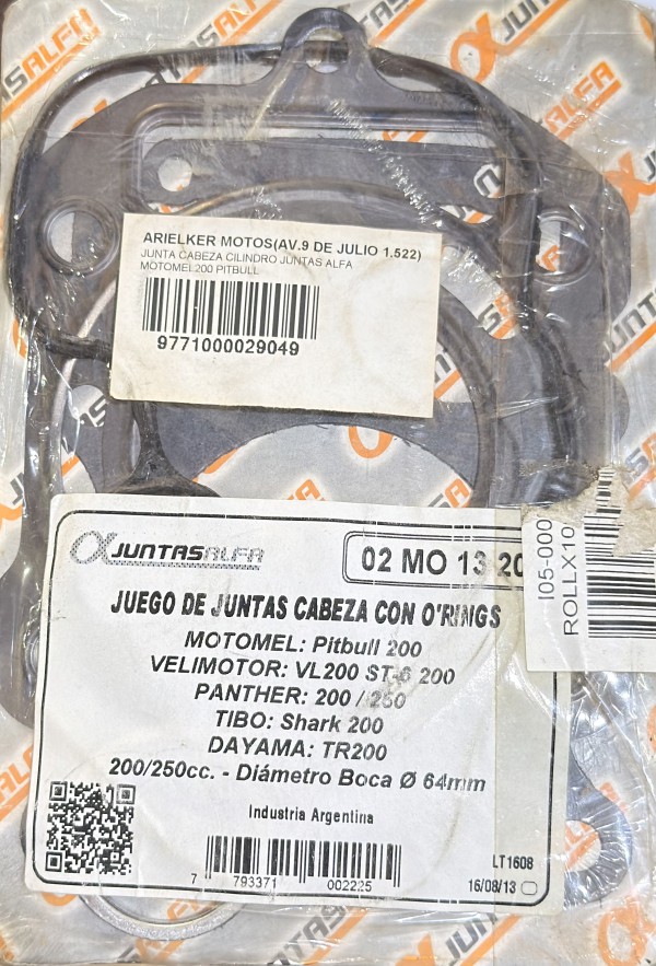 JUNTA CILINDRO PITBULL 200 64MM C/ORING ALFA