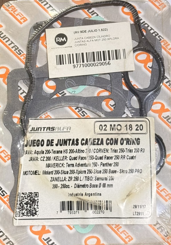 JUNTA CILINDRO C/ORING XPLORA 250 - ALFA