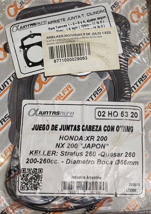 JUNTA  CILINDRO HONDA XR 200 JAPON ALFA