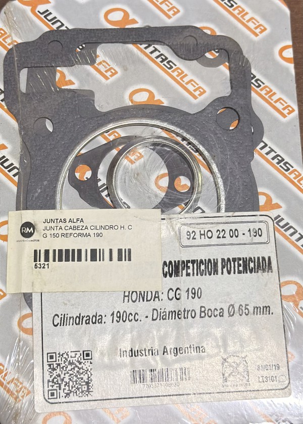 JUNTA CILINDRO CG 190 65MM  ALFA