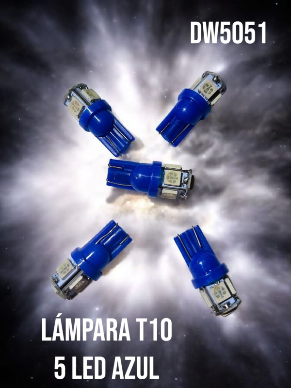 LAMPARA T10 5 LED AZUL AMIKO