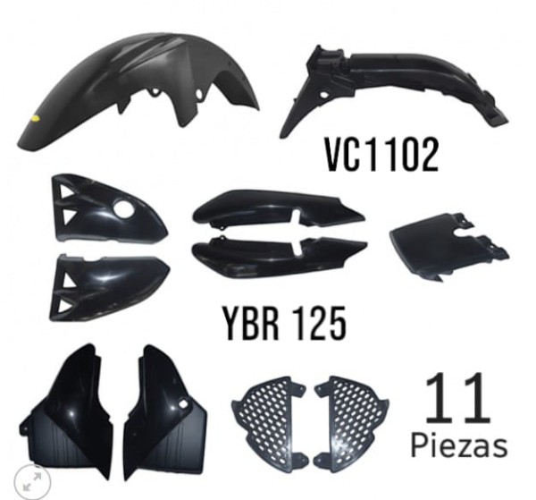 KIT PLASTICOS YBR 125 11 PZAS COMPLETO NEGRO VC